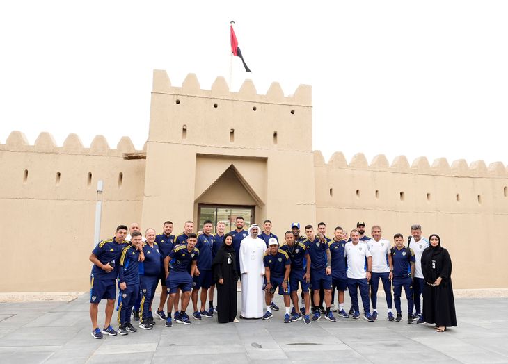 El plantel de Boca Juniors en Abu Dabi.