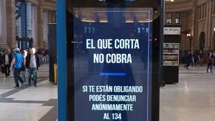 Cartel tren El que corta no cobra