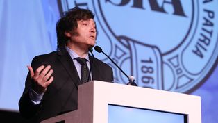 El candidato a presidente de La Libertad Avanza, Javier Milei, en La Rural.
