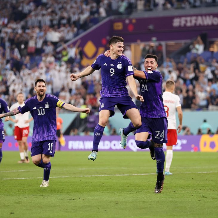 Festejo del segundo gol de la Selección Argentina por Julian Alvarez.